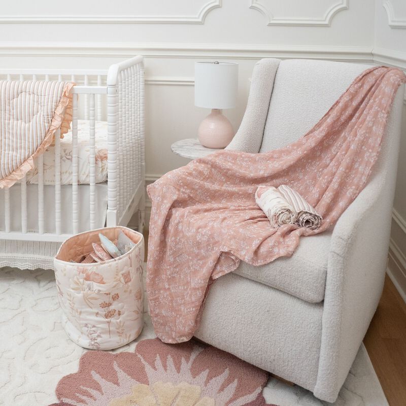 Violet Floral 100% Cotton Muslin Swaddle Blankets (Set of 3) image number 6