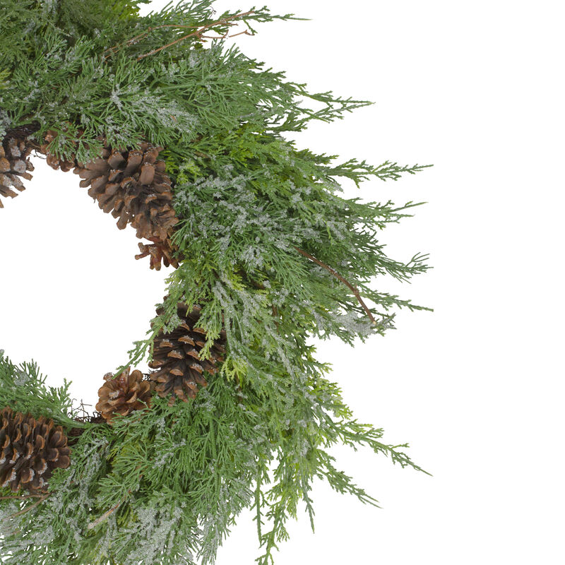 Frosted Cedar and Pine Cone Artificial Christmas Wreath  26-Inch  Unlit image number 4