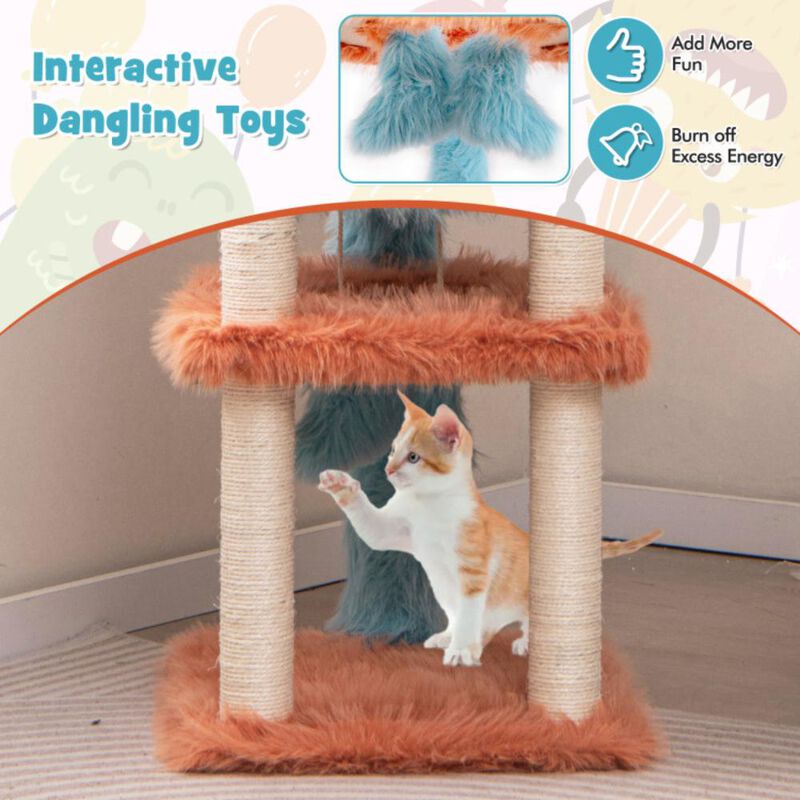 Hivvago Cute Monster-Themed Cat Tower with Private Condo and Soft Long Plush