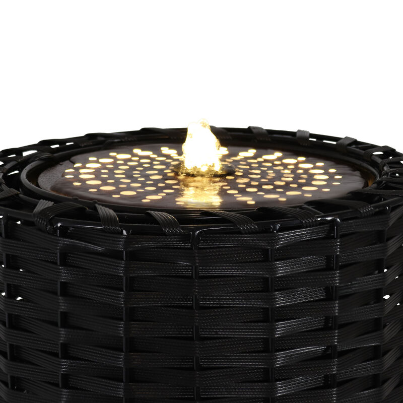 Sunnydaze Plastic Wicker Cylinder Water Fountain with LED Lights