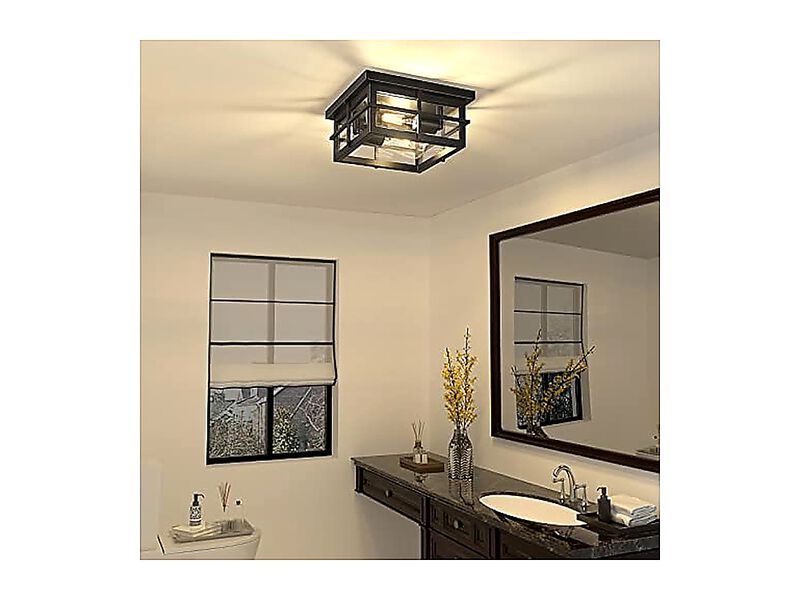 Modern Outdoor Ceiling Light Fixtures 2 Black Flush Mount Clear Glass Shade Not image number 3