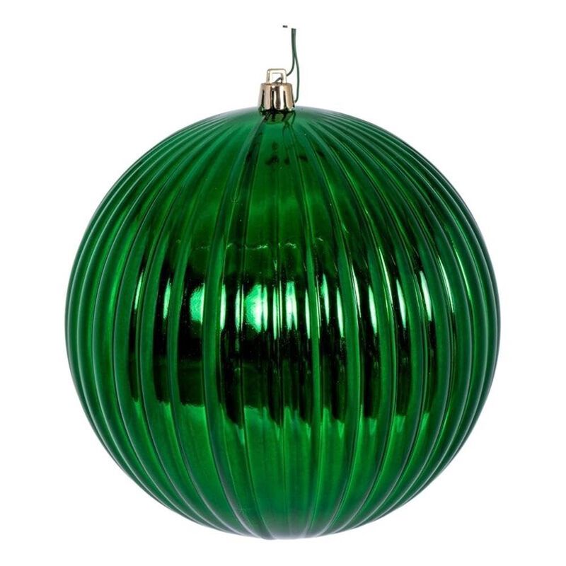 Vickerman 6" Green Shiny Lined Ball Ornament 4/Bg image number 0