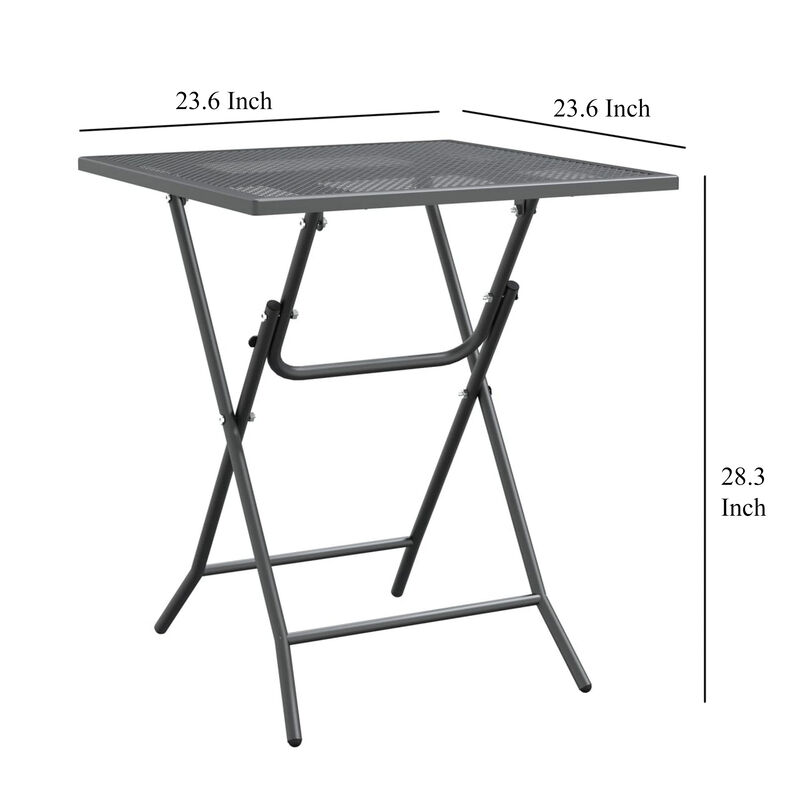 5pc Garden Patio Chair and Table Set, Dark Gray Foldable Mesh Metal - Benzara