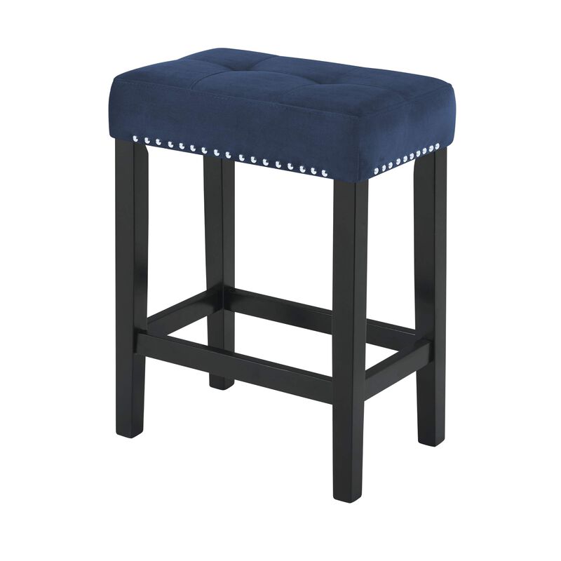 Kate 60 Inch 4 Piece Bar Table Set with Upholstered Stools, Blue - Benzara