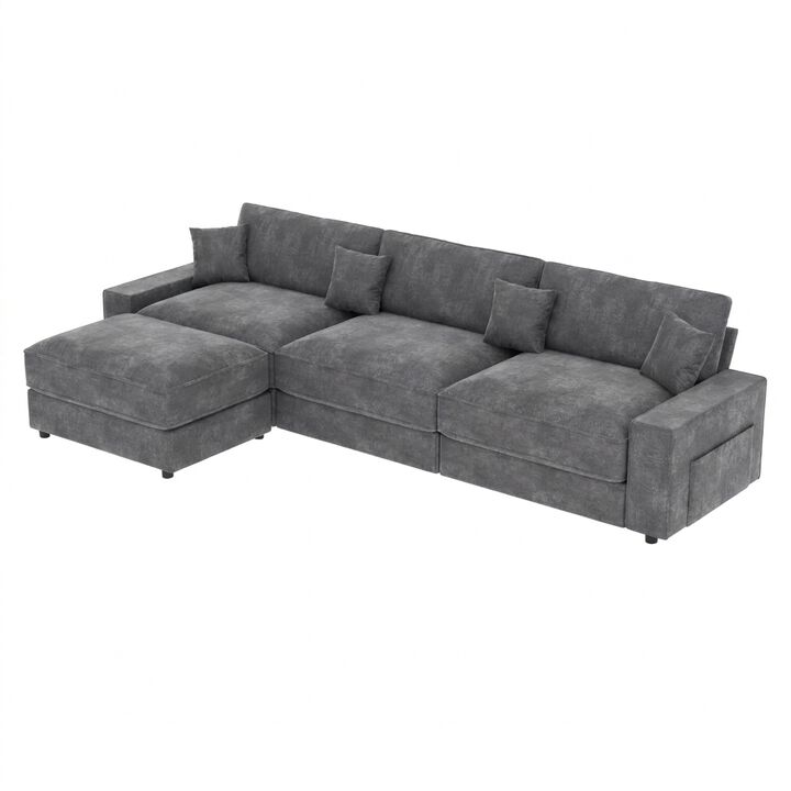 Vipbear 114.2" Modular L-Shaped Sectional Sofa, Oversized Cloud Couch with Ottoman for Living Room