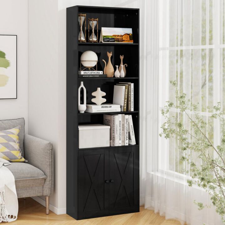 Hivvago 71 Inch Freestanding Bookshelf with 6 Shelves and 2-Door Cabinet
