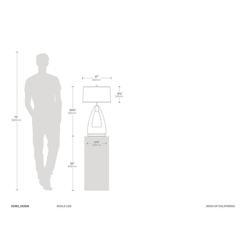NOVA OF CALIFORNIA Trina Table Lamp - 30, Pecan Wood, Brushed Nickel, 3-way Rotary Switch