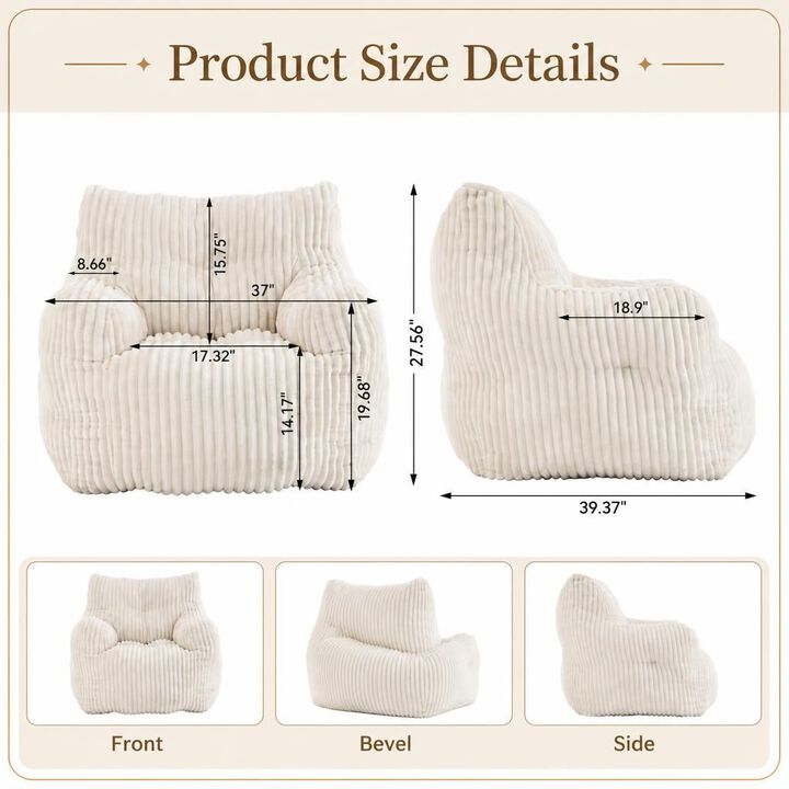 GOODSILO Soft Fluffy Corduroy Fabric Pre-Filled Memory Sponge Bean Bag Chair Comfortable Seating for Living Room Bedroom Indoor Relaxation