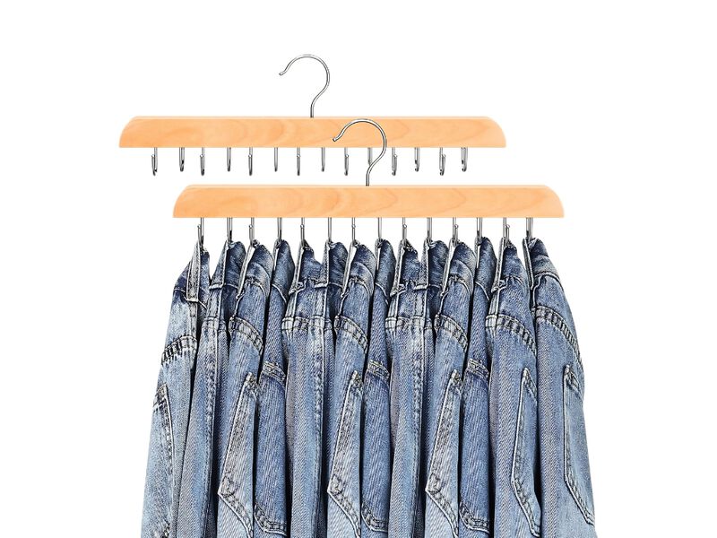 14-Hook Jean Hangers for Closet | Space-Saving Wood, 180&deg; Rotating Hooks image number 0