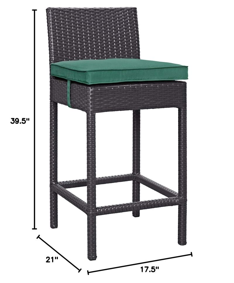 Modway Convene Wicker Rattan Outdoor Patio Bar Stool with Cushion in Espresso Green