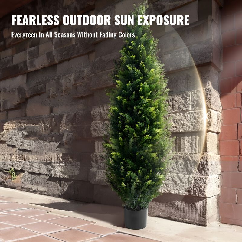 2 Piece Faux Cedar Topiary Trees with Extra Leaves UV Resistant Indoor Outdoor Greenery-Green image number 4