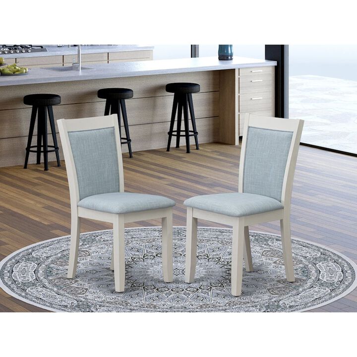 MZC0T15 Dining Room Chairs Set of 2 - Baby Blue Linen Fabric Seat and High Chair Back -Wire Brushed Linen White Finish (SET OF 2)