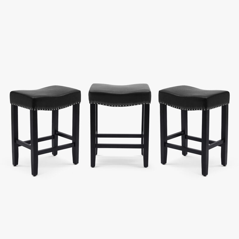 WestinTrends 24" Upholstered Saddle Seat Black Counter Stool (Set of 3)