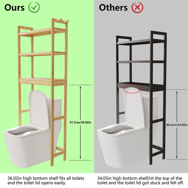 Over Washing Machine Space Saving Bamboo Storage Rack 3 Shelves Laundry Utility image number 5