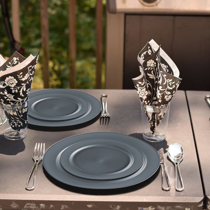 Matte Charcoal Gray Round Plastic Dinnerware Value Set (40 Sets)