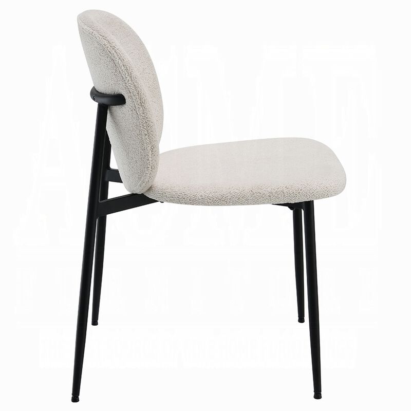 Laus Side Dining Chair Set of 2, White Boucle, Sleek Black Metal