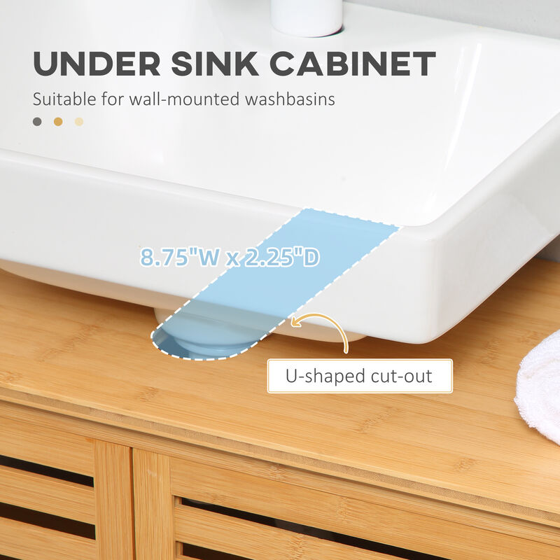 kleankin Freestanding Under Sink Cabinet with 2 Slatted Doors Bamboo Frame