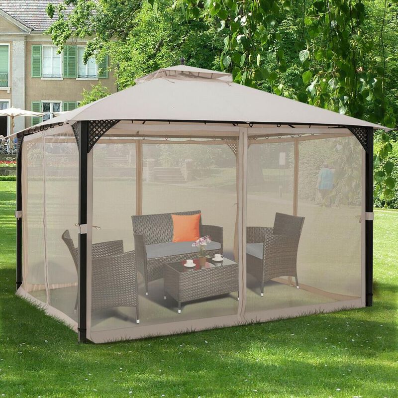 12 x 10 Feet Outdoor Double Top Patio Gazebo with Netting