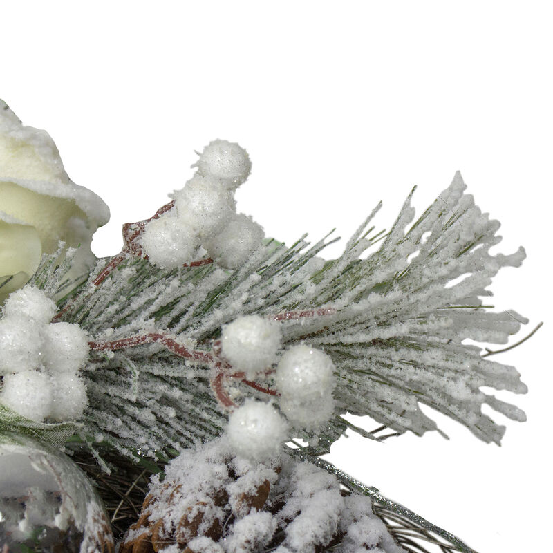 White and Silver Floral Flocked Pine Artificial Grapevine Christmas Wreath - 24-Inch  Unlit