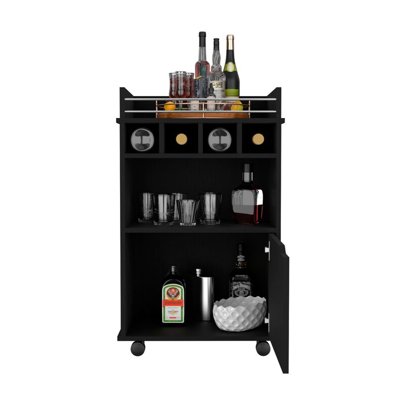 Phoenix Bar Cart with 2 Open Shelves  4 Wine Cubbies and Cabinet
