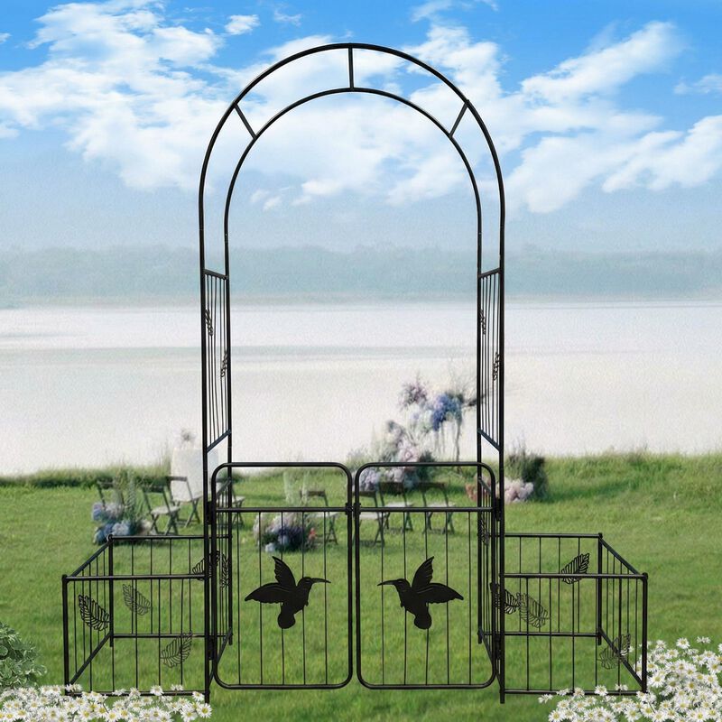 Metal Garden Arch with doors Garden Arbor Trellis Climbing Plants Support Arch Outdoor Arch image number 2