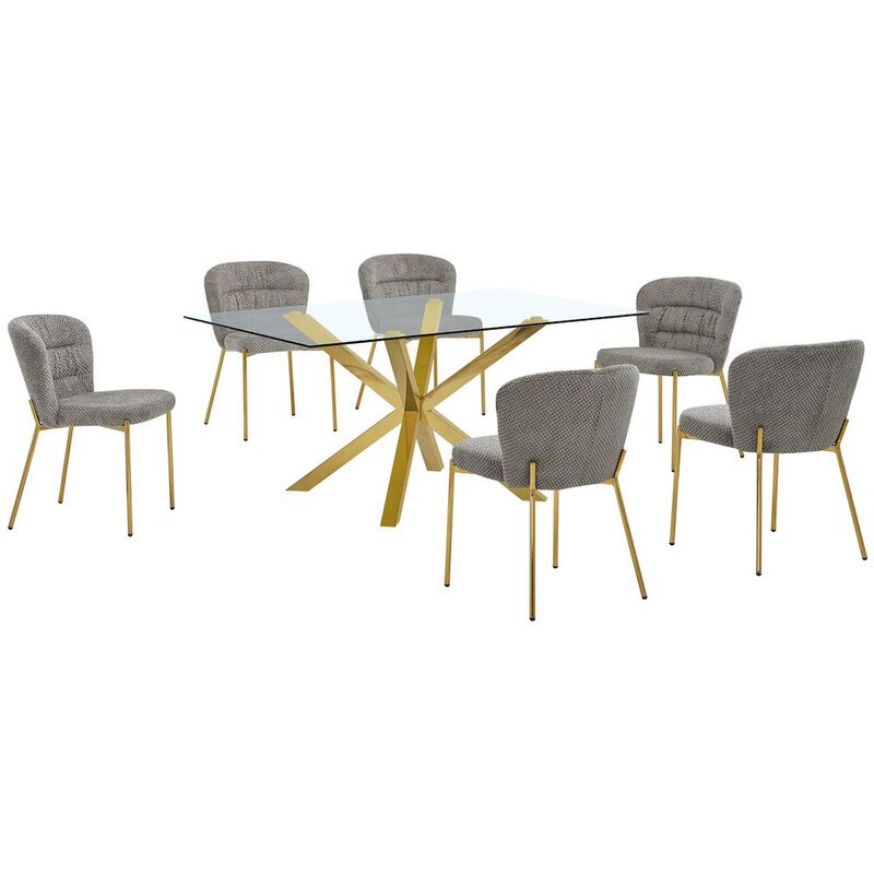 Best Quality Furniture Rectangle Tempered Glass Dining Table With 6 Grey Side Chairs