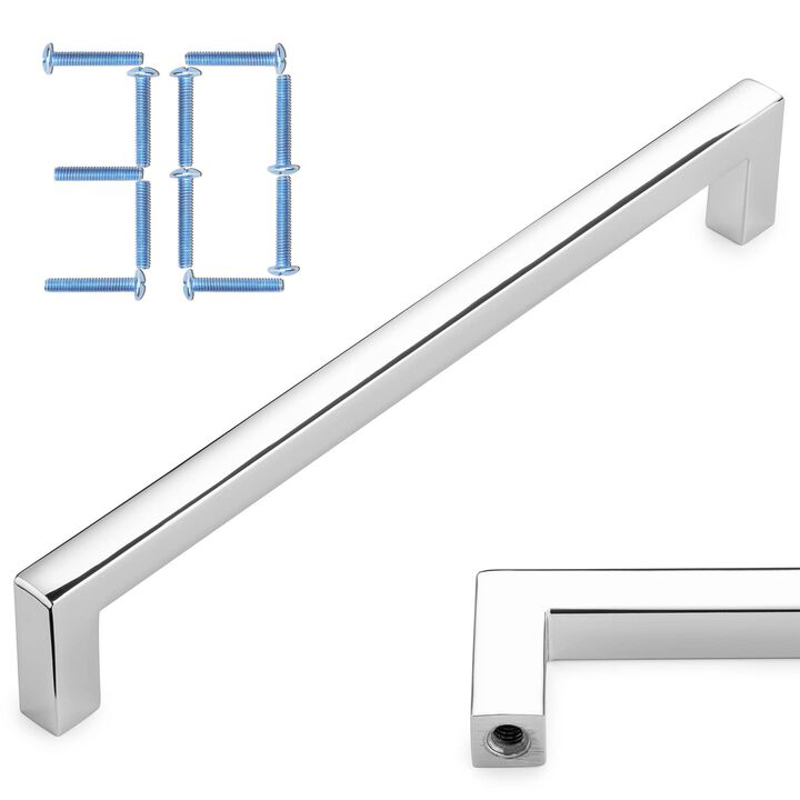 KOOFIZO 30-Pack Solid Square Bar Cabinet Handle - Chrome Furniture Pull, 6.3 Inch/160mm Screwhole Distance for Kitchen Cupboard