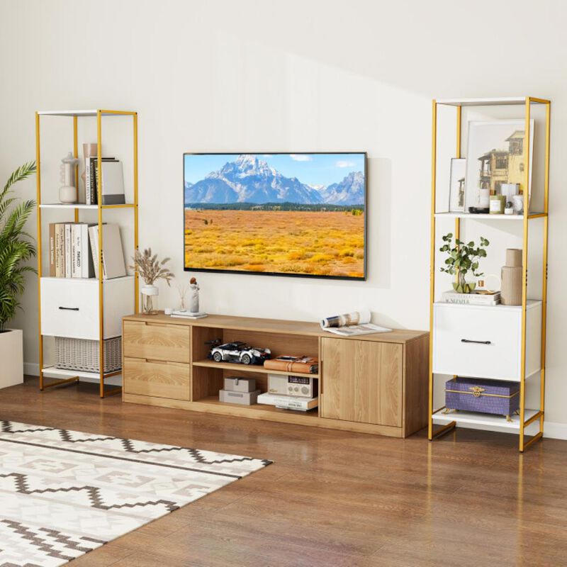 Hivvago 5-Tier Narrow Bookcase with 4 Open Shelves and Storage Drawer