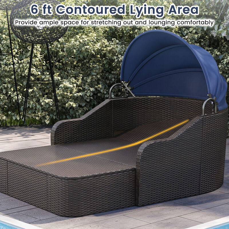 PE Rattan Patio Daybed with Adjustable Canopy and Soft Cushions image number 4