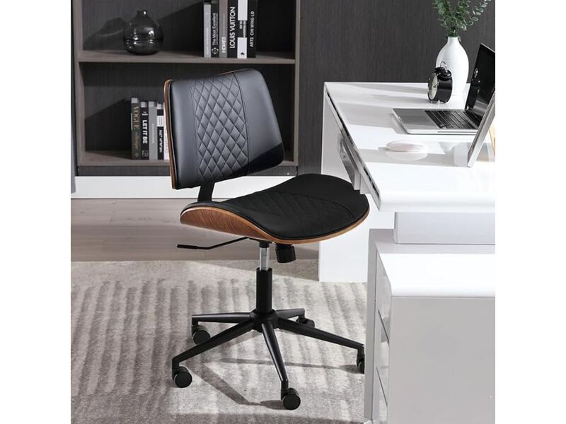 Office Chair &ndash; Black PU Leather Armless Swivel Desk Seat with Wheels & Adjustable Height image number 1