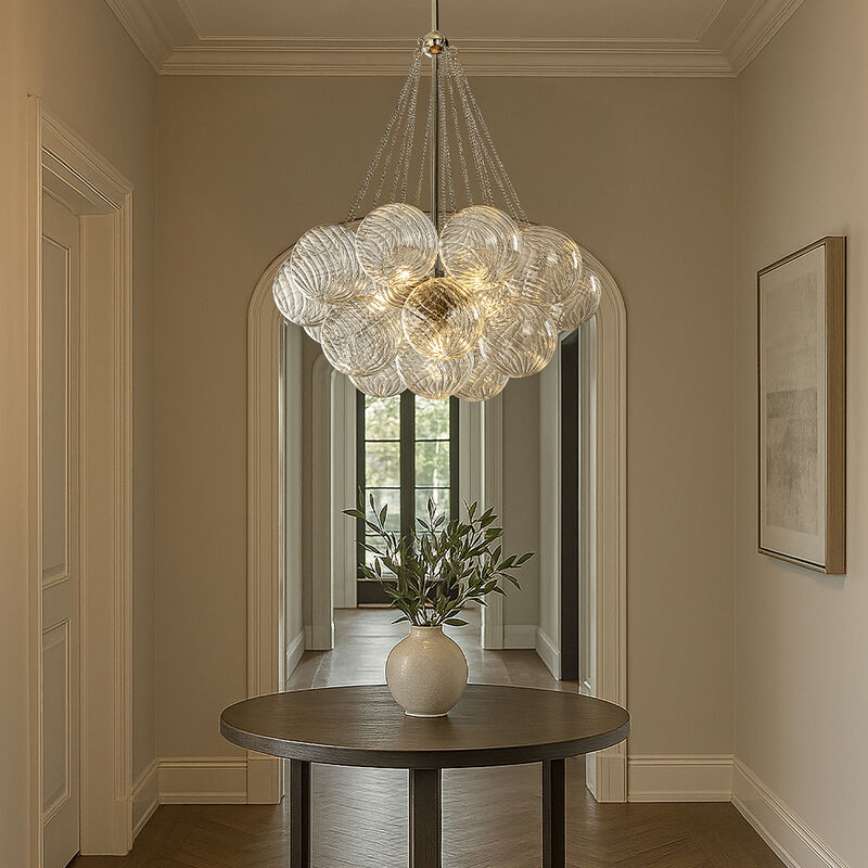 27'' Modern Glam Cluster Chandelier 6 Lights Pendant with Hand Blown Textured Glass Globes And Chrome Finish for Dining Room and Foyer image number 2