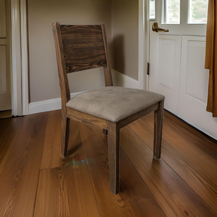 Loe Dining Side Chair Set of 2, Panel Backrest, Gray Faux Leather, Brown - Benzara