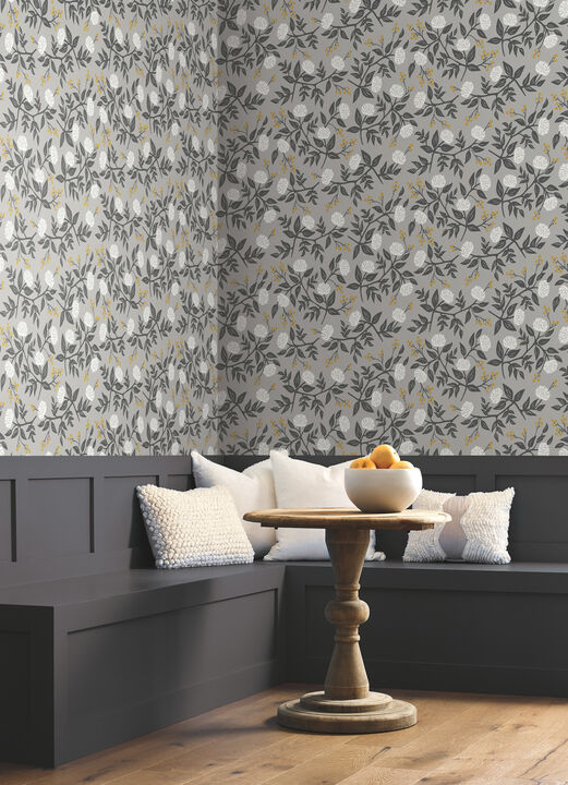Peonies Grey Wallpaper