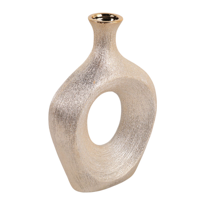 10x7" Beaded Oval Cut Out Vase, Champagne image number 1