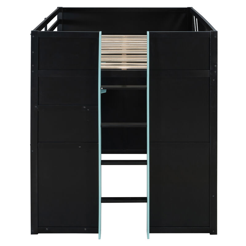 Merax Full Size All-in-One Wood Loft Bed with Workstation & RGB Lights image number 4