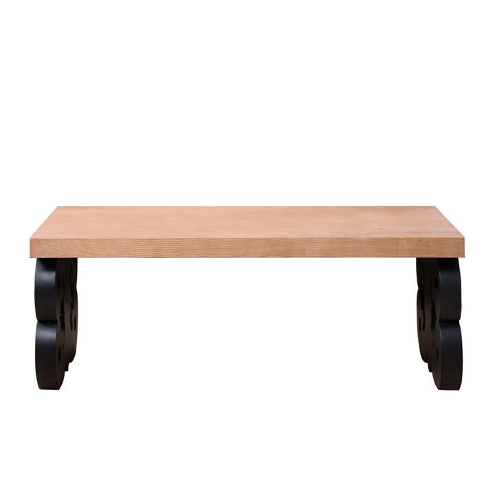 GOODSILO Scroll Base Coffee Table with Natural Wood Top &ndash; Modern Farmhouse Accent Table for Living Room Elegance