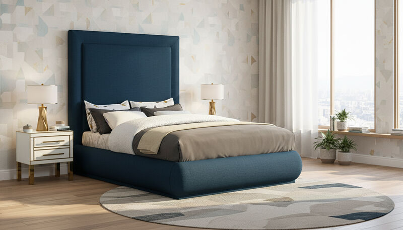 Meridian Furniture Brooke Navy Linen Textured Fabric King Bed image number 1