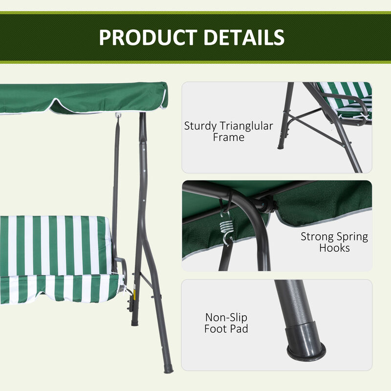 3-Person Patio Swing Chair, Outdoor Canopy Swing w/ Adjustable Shade & Cushion