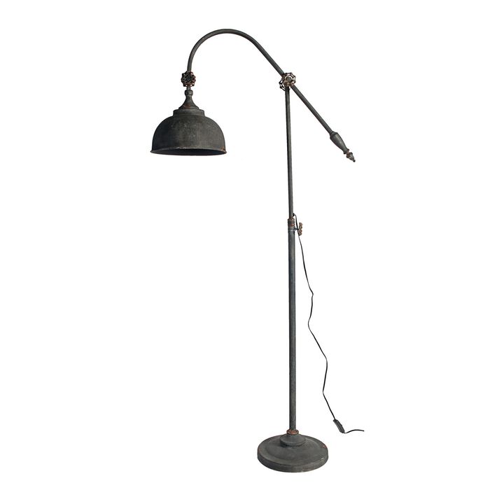67 Inch Iron Floor Lamp, Adjustable Length Arm, Industrial Antique Black-Benzara