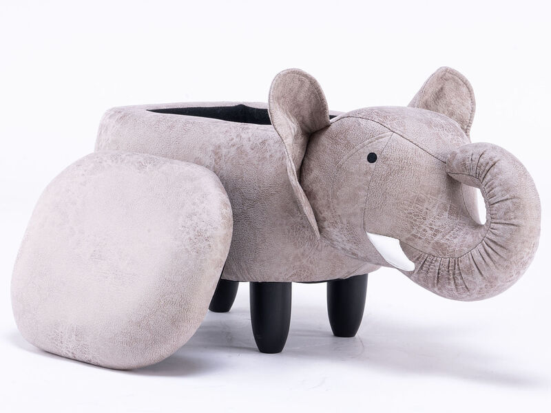Grey Elephant Shaped Storage Ottoman