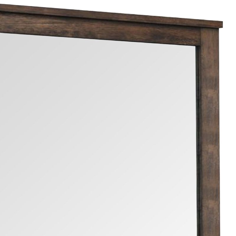 41 Inch Wood Portrait Mirror, Beveled Trim Top, Wood Grain, Oak Brown - Benzara