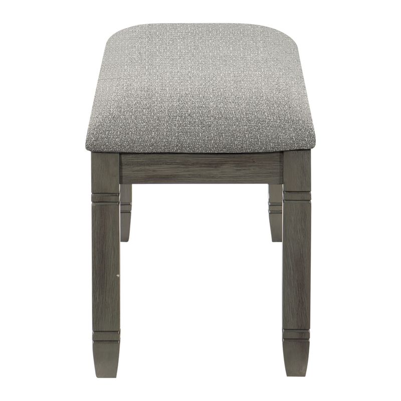 Rome 48 Inch Bench, Gray Textured Fabric, Padded Seat, Antique Gray Wood-Benzara image number 3