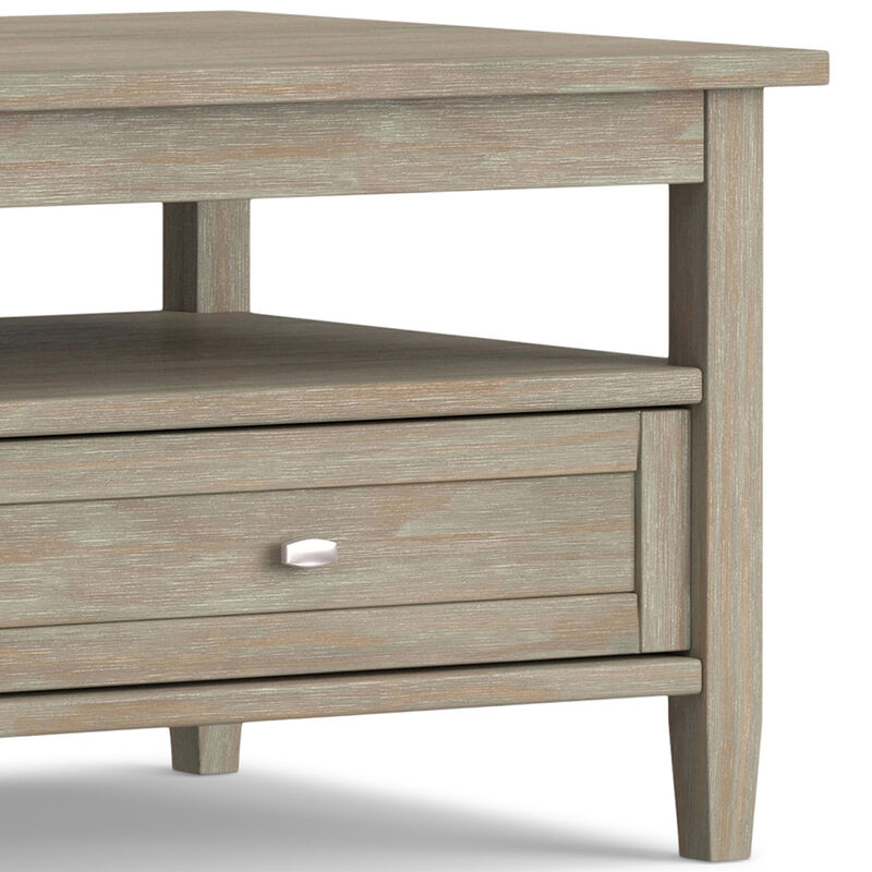 Warm Shaker SOLID WOOD 48 inch Wide Rectangle Transitional Coffee Table in Distressed Grey