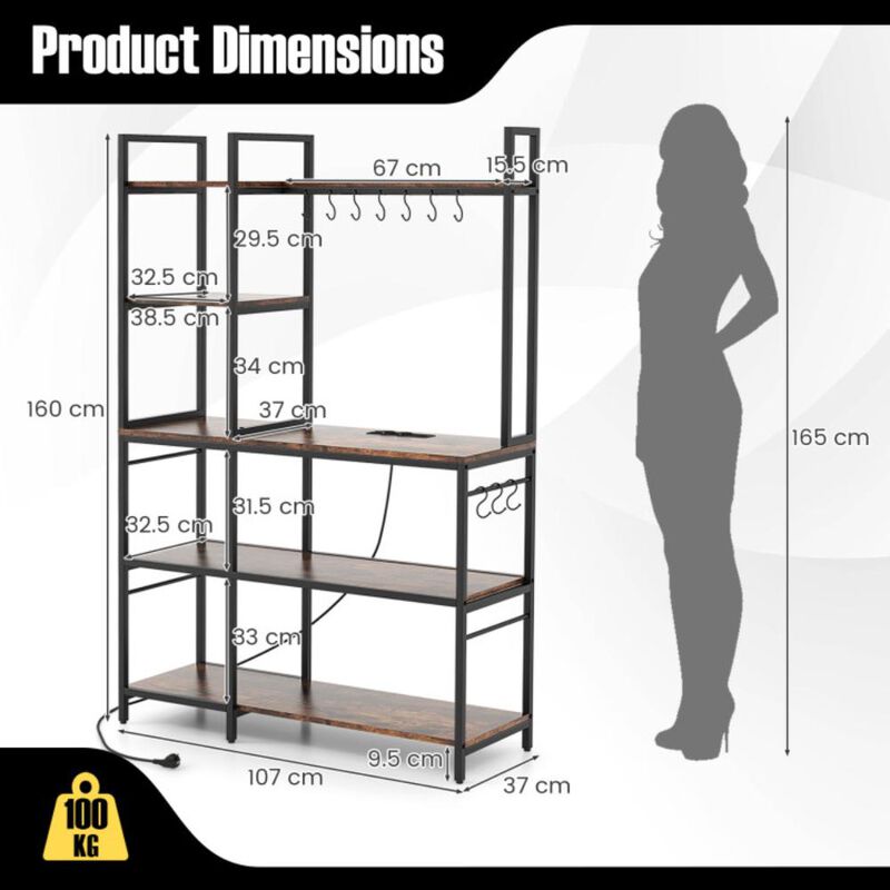 Hivvago 5-Tier Bakers Rack with Power Outlets and 10 S-Shaped Hooks