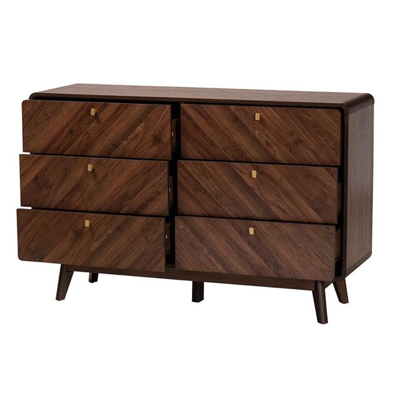 Baxton Studio Transitional Walnut Brown Finished Wood 6-Drawer Dresser