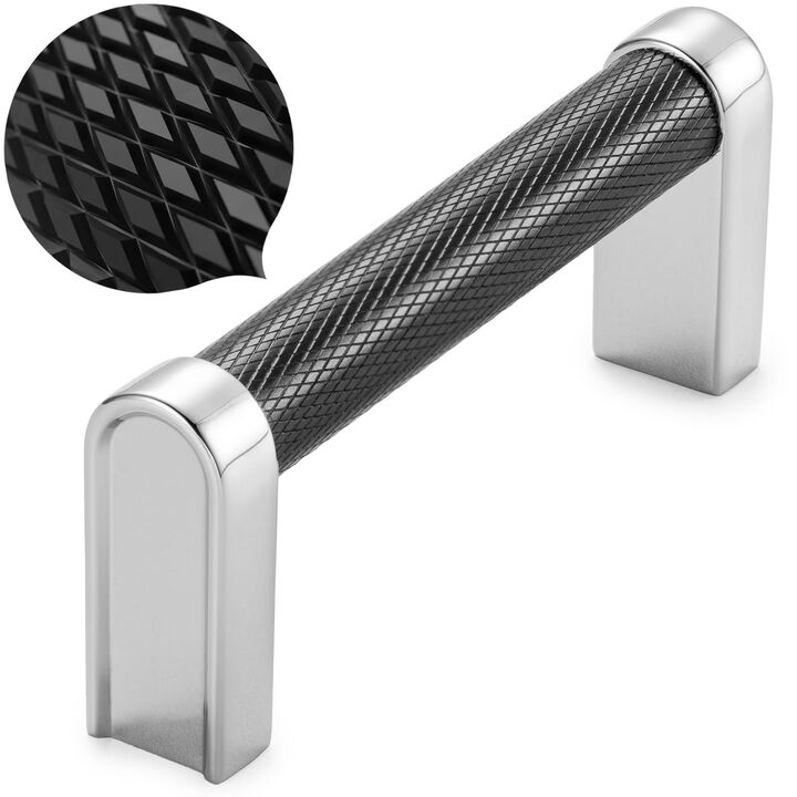 KOOFIZO Black and Chrome Cabinet Pulls, 10-Pack Knurled Cabinet Handles, 3 Inch Screw Spacing, P28 Hardware for Kitchen Cupboard