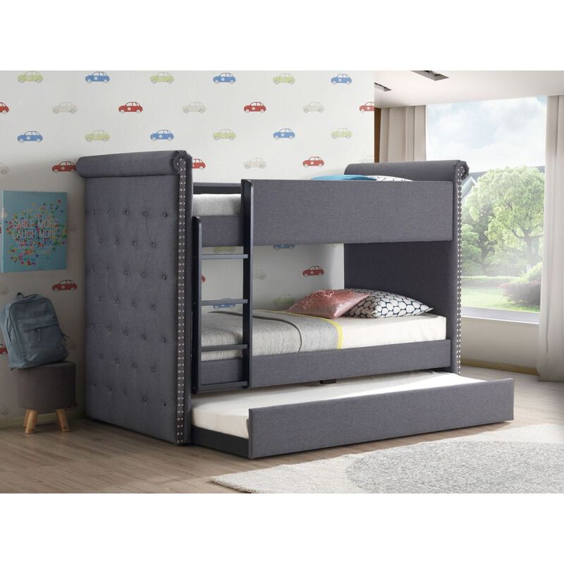 Romana II Bunk Bed & Trundle (Twin/Twin), Gray Fabric (1Set/3Ctn)