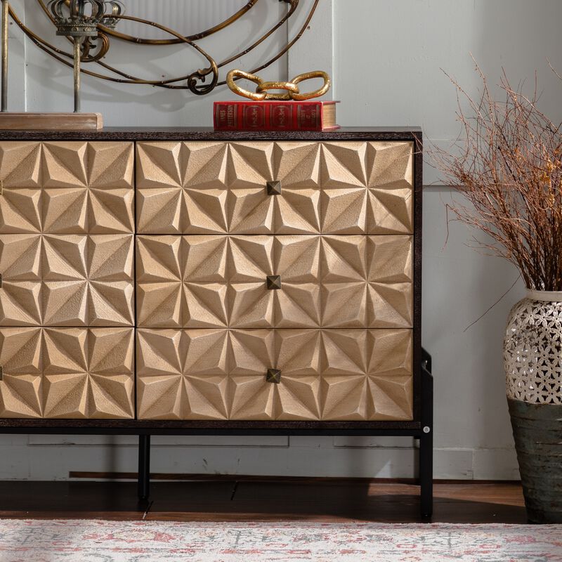 48.21"Mid-Century Modern 6-Drawer Sideboard-3D Geometric Diamond Dresser, Buffet Console Table image number 4