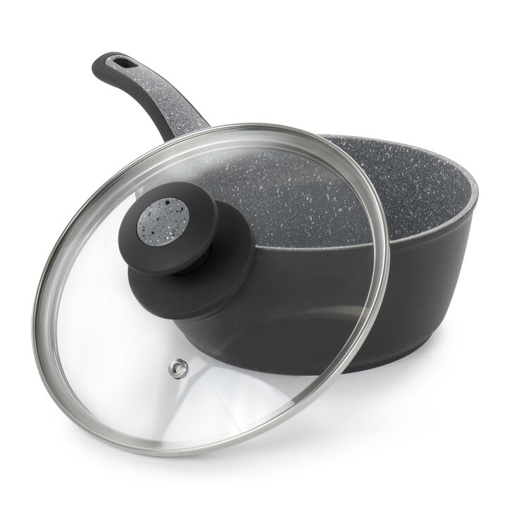 Oster 1.7 Quart Non Stick Saucepan with Glass Lid in Grey