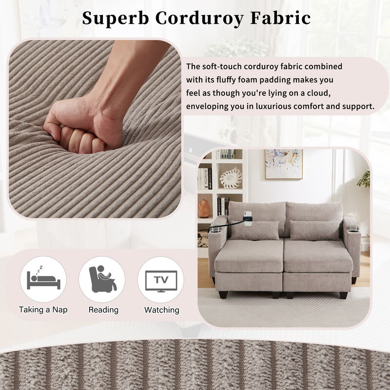Merax Loveseat Sofa Sofa Bed Corduroy Sleeper Sofa with USB Ports image number 2